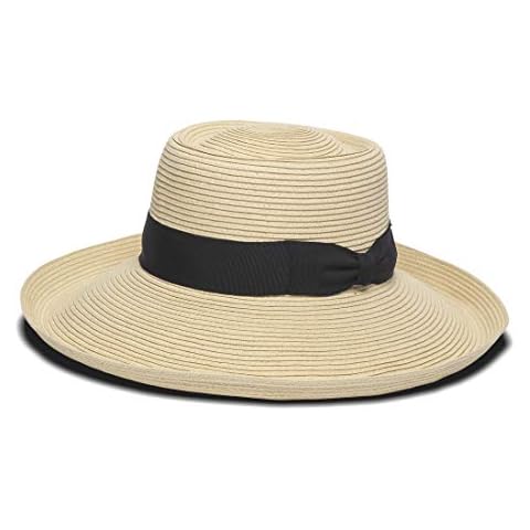 Physician Endorsed Women's Adjustable Head Size Santa Cruz Hat, Natural/Black, Packable,& Rated UPF 50+ for Max Sun Protection Cover