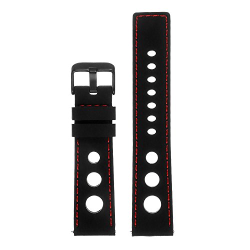 StrapsCo Silicone Rubber Rally Quick Release Watch Band Strap - Black & Red (Black Buckle) - 20mm