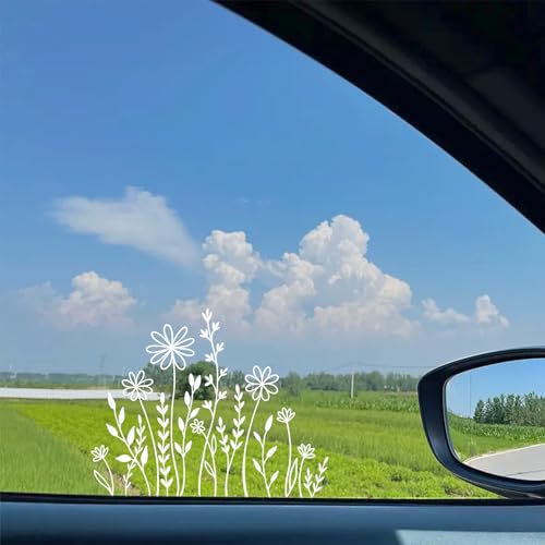 Image of Ymapinc Decals for Cars,White Wildflowers Car Decal 6.1 * 5inches Boho Fun Car Window Stickers Cars Window Decorations for Outside