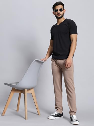 Image of VALLEY Casual Textured Slim Fit Trousers, Side Pockets