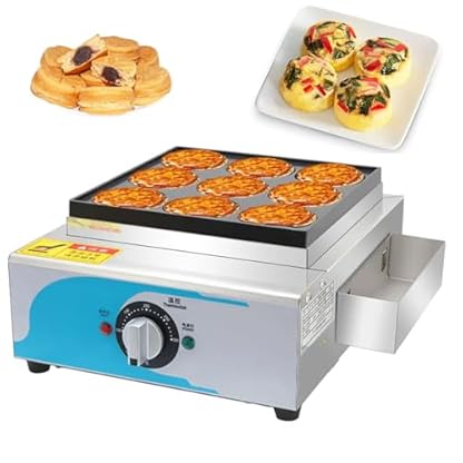 BDJSN Kommerzieller Eier-Burger-Maker Mit 9 Steckplätzen, 2 KW Elektrische Rote-Bohnen-Kuchenmaschine Aus Edelstahl Mit Antihaftbeschichtung, 50-300 ℃ Fleisch-Burger-Maker Für Snackbars, Restaurants