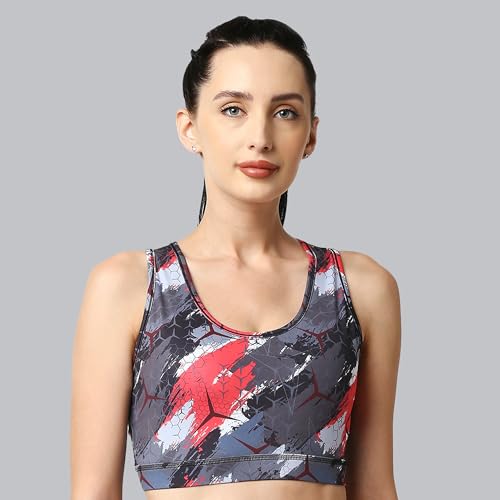 Image of SOIE Women's Medium Impact Quick Dry Padded Racerback Printed Athleisure Sports Bra