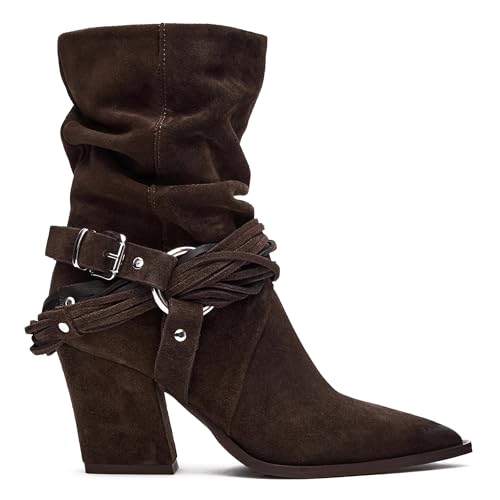 Ankle Cowboy Boots for Women Pointed Toe Pull on Slouchy Suede Cowgirl Boots Chunky Heels Short Western Boot Country Concerts Fall Shoes