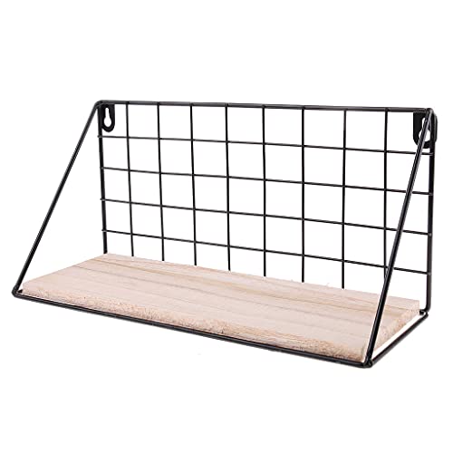 Suporte de prateleira de parede Fityle de metal e madeira