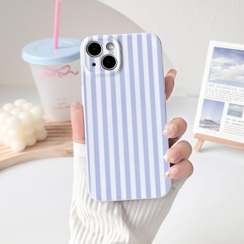 Lovmooful Compatible for iPhone 14 Case Cute Aesthetics Color Silm Striped with Glossy Film Design for Girls Women Soft TPU Shockproof More Protective Girly for iPhone 14 Case-Blue by Lovmooful - Used condition - Image 3