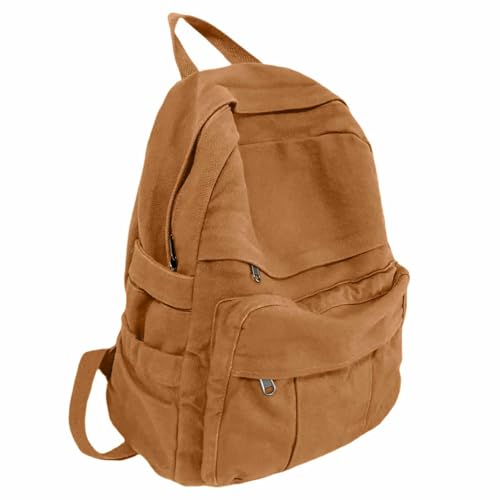 Image of Light Brown Canvas Backpack for Women & Men Retro Aesthetic Rucksack Basic Backpack for High School /College Students Travel Laptop Bag
