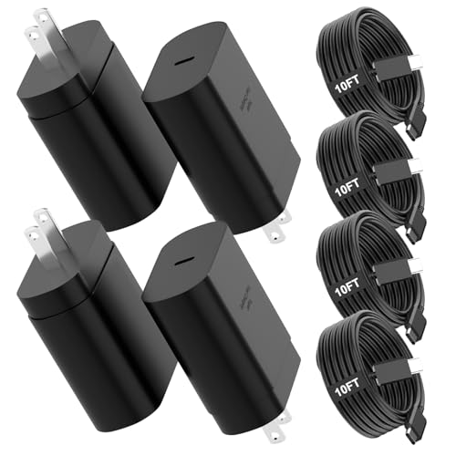 Samsung USB-C Super Fast Charging Wall Charger - 4 Pack 25W PD Charger Adapter with Type-C Cable(10ft) for Samsung Galaxy S26 S25 S24 S23 S22 Ultra Plus S20 Note10