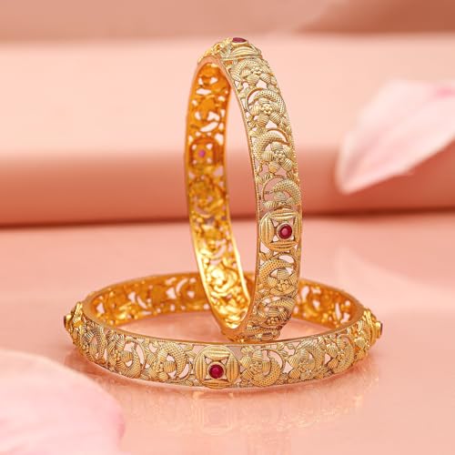 Image of Rubans Gold Plated Set of 2 Bangles Handcrafted Traditional Stylish Trendy Jewellery Gift for Women & Girls
