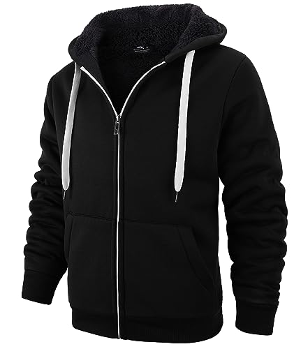 Image of V VALANCH Men Hoodies Zip Up Sherpa Lined Sweatshirts Heavyweight Thick Warm Fleece Winter Jacket