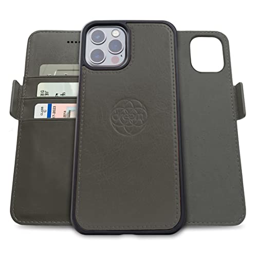 Image of dreem Fibonacci 2-in-1 Wallet Case for Apple iPhone 12 & 12 Pro - Luxury Vegan Leather, Magnetic Detachable Shockproof Phone Case, RFID Card Protection, 2-Way Flip Stand - Grey