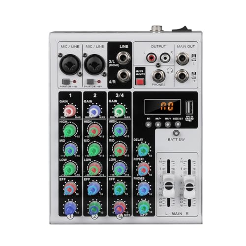Table de mixage avec alimentation 48V fantôme et interface audio USB MP3