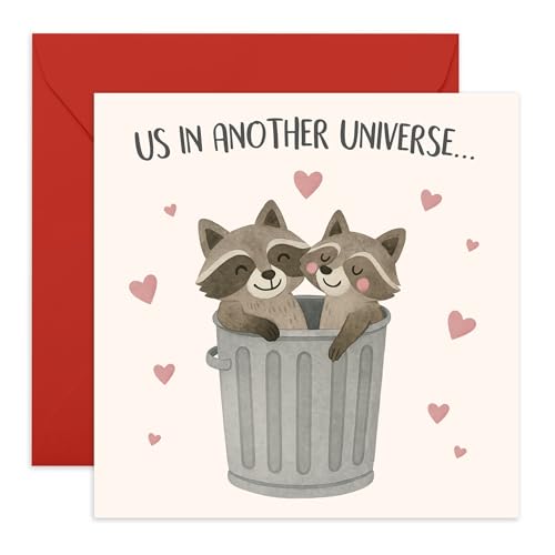 Tarjeta de amor de mapache dulce – Us In Another Universe – Bonito mensaje de amor para pareja, novio, novia, marido, esposa, bebé, Bae Him Her – Tarjeta de aniversario o día de San Valentín – Viene