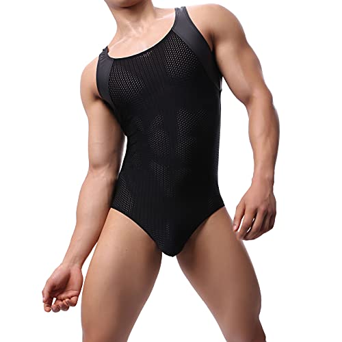 QiaTi Mens Bodysuit Sexy Athletic Supporters Jumpsuit Sport Singlet Leotard Underwear Wrestling Bodysuit