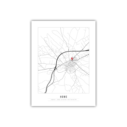 Lámina Personalizada Mapa - Diseño Minimalista con Coordenadas y Texto - Regalos personalizados únicos para Bodas, Aniversarios, San Valentín, amigos etc - 30 x 40 cm.