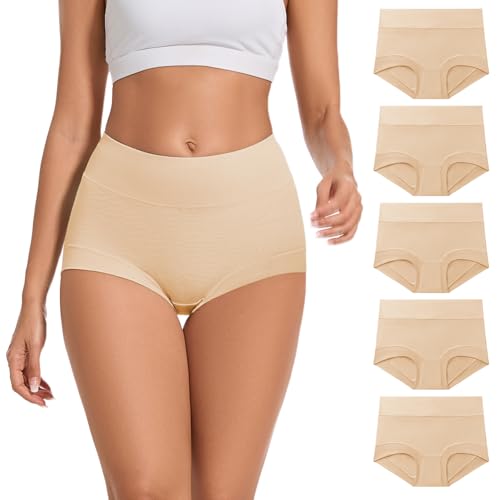 Image of ALLBASE 5 Pack Womens Cotton High Waisted Full Coverage Underwear(Regular & Plus Size)