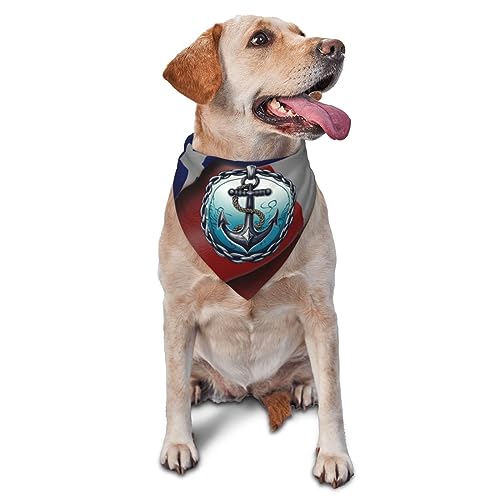 Badge with Ship's Wheel and Anchor Rope Triangle Dog Bandana Scarf Accessories for Pet Bibs