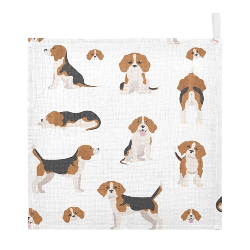 Image of vvfelixl Baby Muslin Washcloths Beagle Puppy Baby Burp Cloths Cotton Baby Face Towel for Newborn Infants Boys Girls Soft and Absorbent 11.8 X 11.8 in, 3 Pack