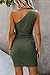 PRETTYGARDEN Women's Fashion One Shoulder Ruched Bodycon Fitted Cocktail Party Mini Dress (Army Green,Small)