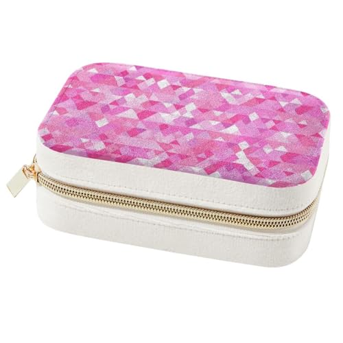 Boîte à bijoux double couche rose avec motif géométrique triangle - 2
