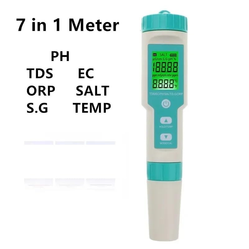 COM-600 7 in 1 PH TDS EC ORP Salinity Temp Meter Water Quality Monitor Tester IP67 for Drinking Water, Aquariums PH Meter(with Backlight)