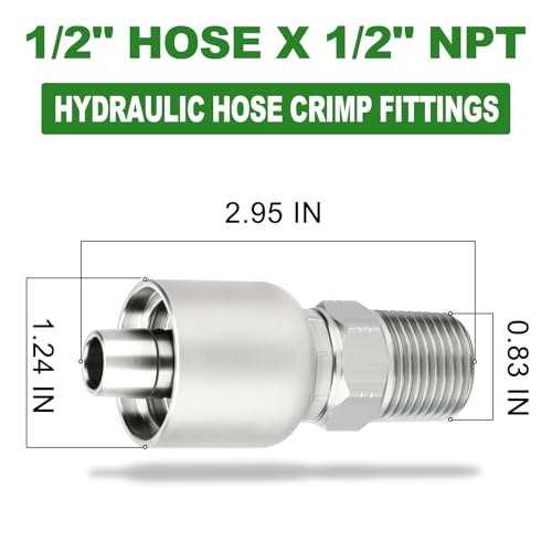 Image of TAISHER 6PCS Carbon Steel Hydraulic Hose Fitting, 1 /2 inch Hose x 1 /2 inch NPT Male