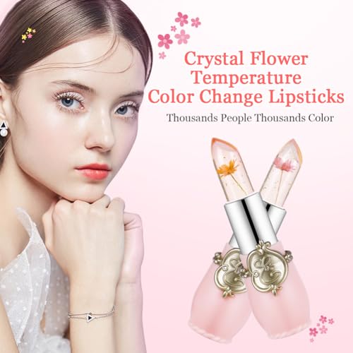 LOPHE Flower Jelly zestaw szminek do ust, 3 sztuki, magiczna zmiana temperatury, balsam do ust, błyszczyk do ust, długotrwały krem nawilżający, kryształowe galaretki kwiatowe, zestaw do makijażu (3