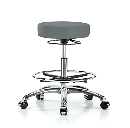 Image of Perch Chrome 360 Degree Height Adjustable Swivel Stool with Foot Ring | Medium Bench Height 20.5-28 inch | Cinder Fabric