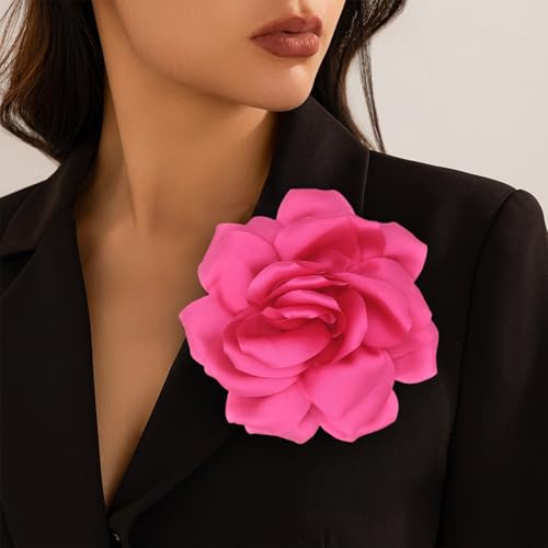 Image of Flower Brooch Pins for Women 5.5in Lapel Pins Large Rose Floral Brooches Dainty Satin Fabric Brooches Rose Flower Hair Clips Wedding Party Dance Clothes Accessories Jewelry