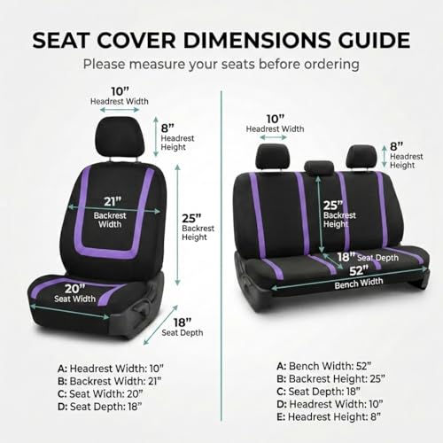 Image of FH Group Car Seat Covers Full Set Cloth - Universal Fit Automotive Seat Covers, Low Back Front Seat Covers, Solid Back Seat Cover, Washable Car Seat Cover for SUV, Sedan and Van Purple
