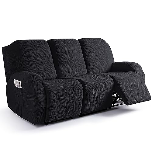 Image of Ruaozz Recliner Sofa Covers Recliner Chair Covers Couch Covers for Reclining Couches with Pockets Washable Furniture Protector with Elastic Bottom (3 Seater, Black)