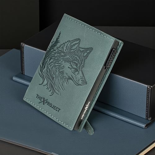 Image of The X Project FrostWolf Trifold Wallet | Premium Genuine Leather | Aluminium Cardholder | Side Slide Pop-Up Card Ejector | Carry Up to 6 Cards and 1 Slot for Carrying Cash & Folded Bills (Blue)