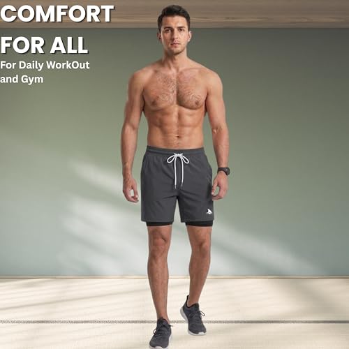 Image of BOLDSHARK Men's 2 in 1 Active Dual Shorts with Inner Tights Layer | Double Layer Short for Running, Gym & Sports