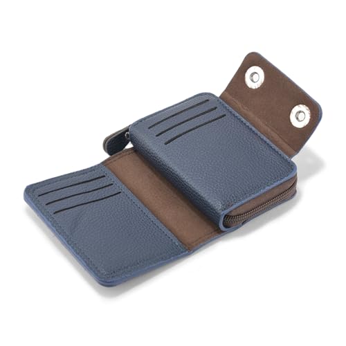 Image of 9 Slot RFID Genuine Leather Credit Debit Card Holder Wallet Money Zipper Coin Purse for Men & Women (Blue)