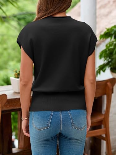Saodimallsu Womens Cap Sleeve Summer Sweaters Tops Casual Lightweight Sweater Vest Mock Neck Knit Tank Top4