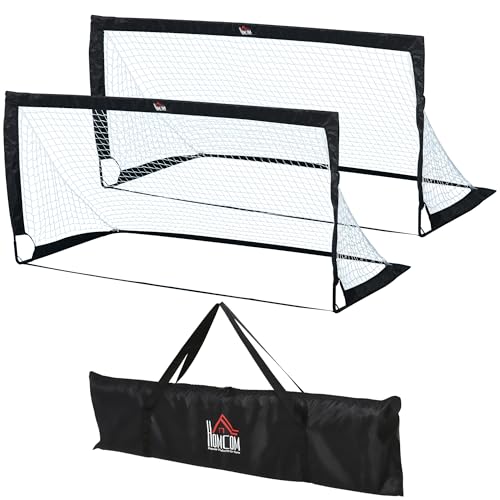 HOMCOM Porterías de Fútbol Plegables, Porterías de Fútbol para Niños y Adultos con Bolsa de Transporte, para Exterior, Jardín, Entrenamiento, Negro
