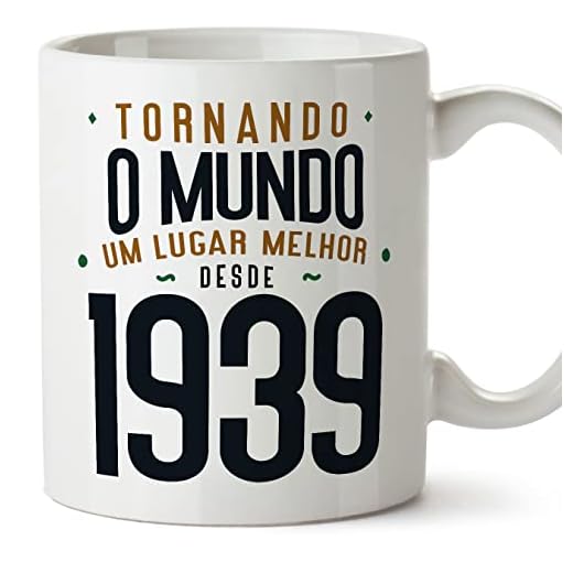 MUGFFINS Tazas 1939 Cumpleaños - En Portugués - Tornando o Mundo um Lugar Melhor - 11 oz / 330 ml - Regalo original y divertido