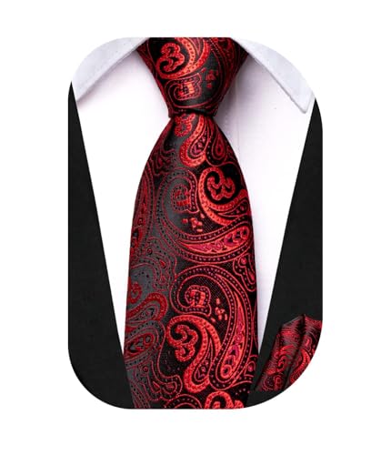 Dubulle Ties for Boys Red Paisley Self Tie Silk Paisely Kids Necktie Pocket Square Set for Age 8-11 Graduation School Uniform