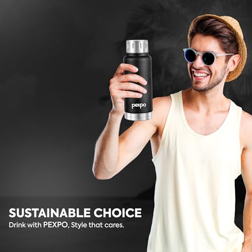 Image of Go24 pexpo Cameo ISI Certified Stainless Steel Vacuum Insulated Flask - 300ml | Double Wall Hot & Cold Upto 5-6 Hours | Office, School, Gym, & Travelling | Men, Women & Kids - Knight Black