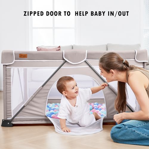 Image of Jimglo Baby Playpen Foldable, Playard for Babies and Toddlers, Portable Playpen Activity Center with 50 Balls+2 Handles for Travel, Indoor & Outdoor Play Pen with Mesh 59''x71''