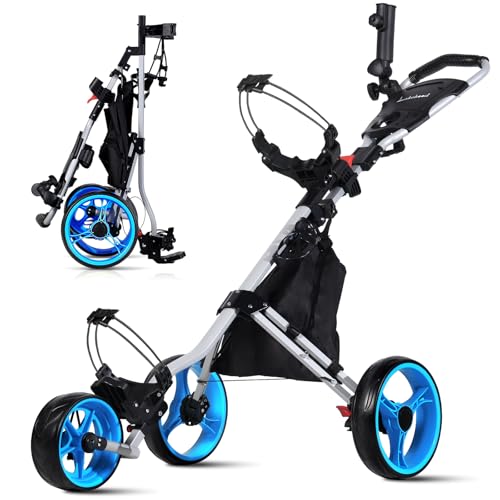 Image of Lakehood Golf Push Cart - 3 Wheel Golf Cart for Easy Transport & Storage, Height-Adjustable Handle for All Ages, Push Golf cart - Perfect for Golf Courses & Practice Sessions