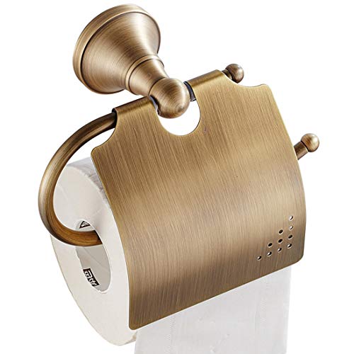 Bathfirst おしゃれ トイレットペーパーホルダー 真鍮製 アンティークブロンズ仕上げ カバー付き 防水 壁掛け ねじ取付 ティッシュホルダー 紙巻器 キッチン トイレ