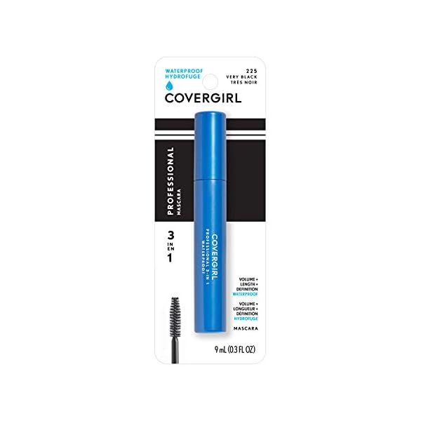 COVERGIRL Professional 3-in-1 Waterproof Mascara, Very Black 225, (Packaging May Vary), 0.3 Fl Oz (Pack of 1)