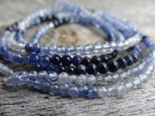 Saphir bleu en perles rondes lisses 3mm, set de saphir ombré pour création bijoux