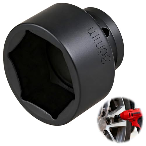 1/2 36mm Drive Impact Socket 6-Point CR-MO Chrome Molybdenum Steel Axle Nut Deep Socket Anticorrosion Rust Black Phosphate Finish for Automotive Repair Impact Wrench Car Wheel Hub Nuts Trucks