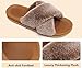 COFACE Womens Fuzzy Slippers Fashion Open Toe Cross Band Slide Slipper Ladies Arch Support Fluff Faux Fur Sandals with Soft Yoga Mat Footbed for Plantar Fasciitis Indoor Outdoor Khaki Size 9