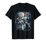 Grey Wolf Under Full Moon, Space, Galaxy, and Stars T-Shirt