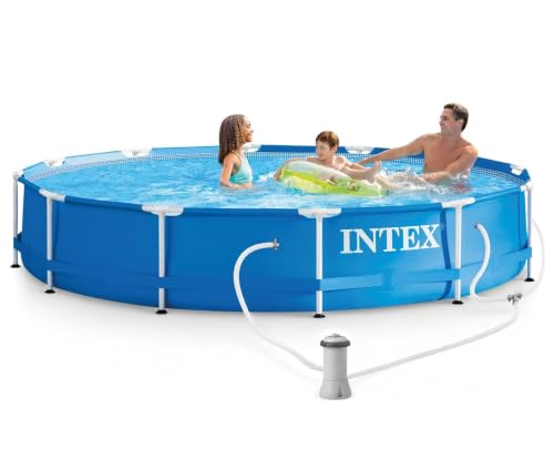 Image of INTEX Metal Frame 12ft x 30in Round Above Ground Swimming Pool Set w /Pump