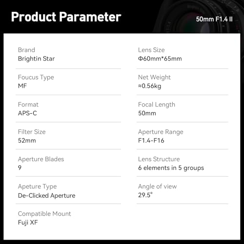 Image of Brightin Star 50mm F1.4 Manual Focus Prime Lens for Fujifilm XF-Mount Mirrorless Cameras - APS-C MF Large Aperture Standard Fixed Lens, Fit for XT5, XT4, XT30, XPRO3 /2, XT200, XS-10, XA7, XE4 /2, XH1 /2