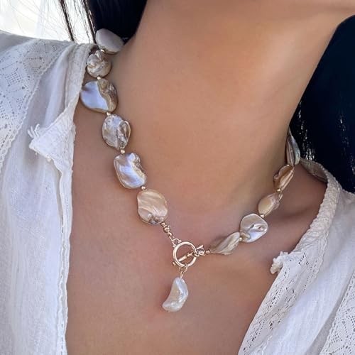Chunky Shell Choker Necklace for Women Colorful Irregular Shell Beaded Necklaces Baroque Pearl Pendant Necklace Boho Summer Beach Jewelry for Women2