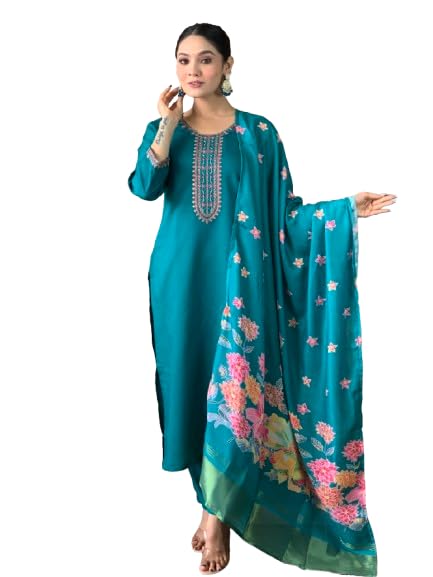 Pantalon Chanderi brodé et Dupatta fluide pour vos soirées